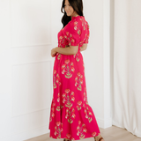 Neve Floral Print Frilled V Neck Short Sleeve Ruffle Maxi Dress