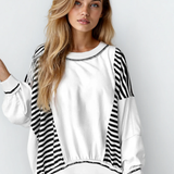 Sophie Striped Colorblock Patchwork Oversized Sweatshirt - Black