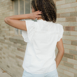 Elodie Lace Neck Flutter Sleeve Eyelet Blouse