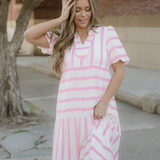 Tiffany Ricrac Trim Notched Neck Half Sleeve Vacation Dress