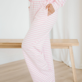 Thea Stripe Drop Shoulder Round Neck Top and Buttoned Straight Pants Two Piece Set