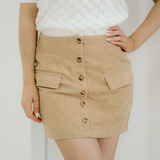Calie Corduroy Buttoned Front Faux Pockets Mini Skirt
