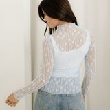 Claire Floral Lace Long Sleeve Slim Fit Top - Blue