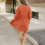 Sutton Corduroy Snap Buttons Empire Waist Bracelet Sleeve Dress