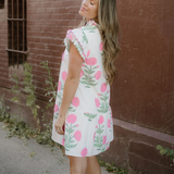 Everrett Scalloped Embroidery Trim V Neck Drop Waist Mini Dress