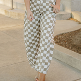 Riley Checkered Print Denim Barrel Pants