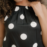 Paris Polka Dot Print Pleated Round Neck Tank Wide Leg Two-Piece Outfit