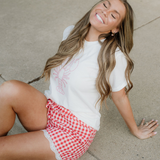 Gingham Lace Patchwork Hem Casual Shorts