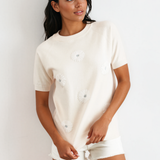 Darcy Flower Pattern Puff Short Sleeve Sweater
