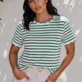 Collette Scalloped Trim Round Neck T Shirt -Green