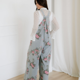 Scottie Floral Print Pleated High Waist Wide Leg Denim Jumpsuit