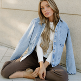 Solana Scallop Trim Collar Mineral Washed Denim Jacket