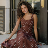 Scottie Polka Dot Print Square Neck Sleeveless Vacation Long Dress