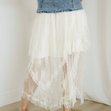 Lace Cascading Tiered High Waist Maxi Skirt