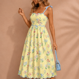 Laylani Contrast Trim Self-tie Straps High Waist Midi Dress
