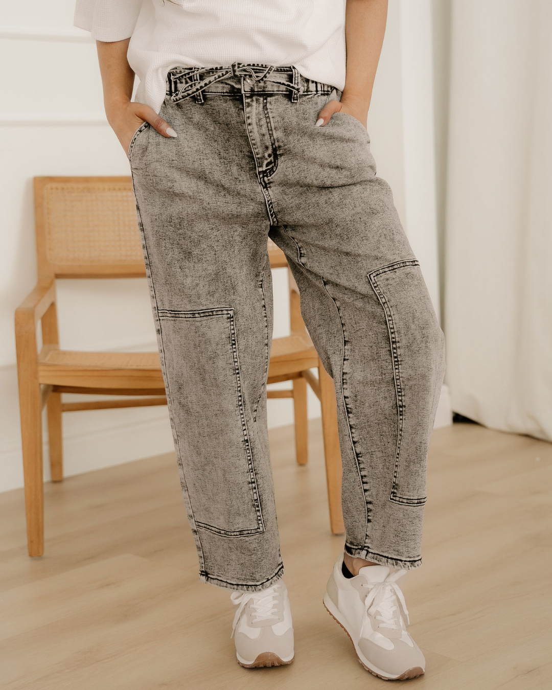 Shiloh Acid Wash Tie Waist Denim Pants