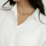 Wrenlee Plain 3/4 Batwing Sleeve Oversize Button Up Blouse - White