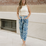 Eliana Floral Printed Drawstring Barrel Jeans