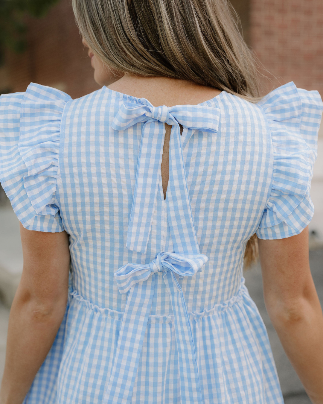 Gingham Knot Back Ruffled Maxi Dress