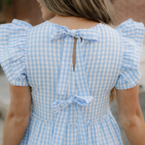 Gingham Knot Back Ruffled Maxi Dress