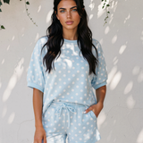 Sunday Slowdown Set Polka Dot Oversized Top Drawstring Short Set - Sky Blue