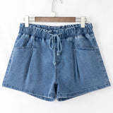 Monroe Blue Drawstring High Waist Casual Denim Shorts