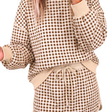 Gingham Crew Neck Long Sleeve Top and Skort Set