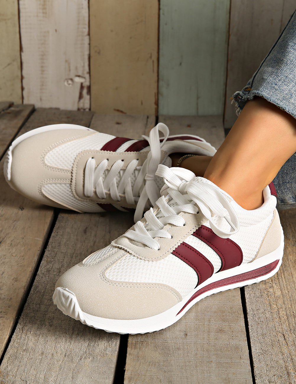 PREORDER Layla Patchwork Breathable Lace Up Sneakers | Dropship