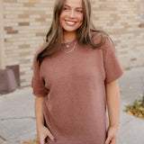 Maya Mock Neck Short Sleeve Sweater - Brown | Dropship