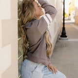 Varsity Striped Sleeve Loose Sweatshirt - Dark Gray | Dropship
