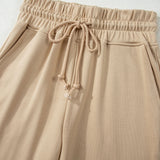 Sunset Walk Set Loose Tee Drawstring Wide Leg Pants 2pcs Outfit - Parchment