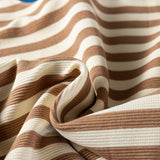 PREORDER Kimberly Stripe Short Puff Sleeve Contrast Trim Round Neck Tee - Brown | Dropship