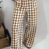 Gingham Tie Elastic Waist Shift Pants