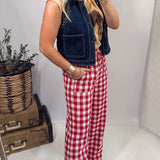 Gingham Tie Elastic Waist Shift Pants