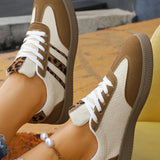 Coffee Color Block Leopard Patchwork Lace-up Sneaker