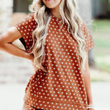 Paityn Polka Dot Print Short Set - Caramel