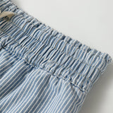 Tessa Stripe Raw Edge Drawstring Elastic Waist Casual Denim Shorts