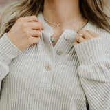 Addison Ribbed Texture Drop Shoulder Henley Knit Top | Dropship