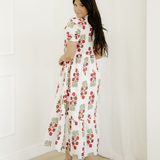 Kali Floral Short Bubble Sleeve Tiered Maxi Dress - Beige