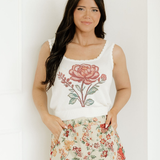 Kahlani Retro Floral Print Scalloped Square Neck Knit Sweater Vest