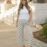 Riley Checkered Print Denim Barrel Pants