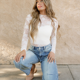 Sheer Floral Lace Top - White | Dropship