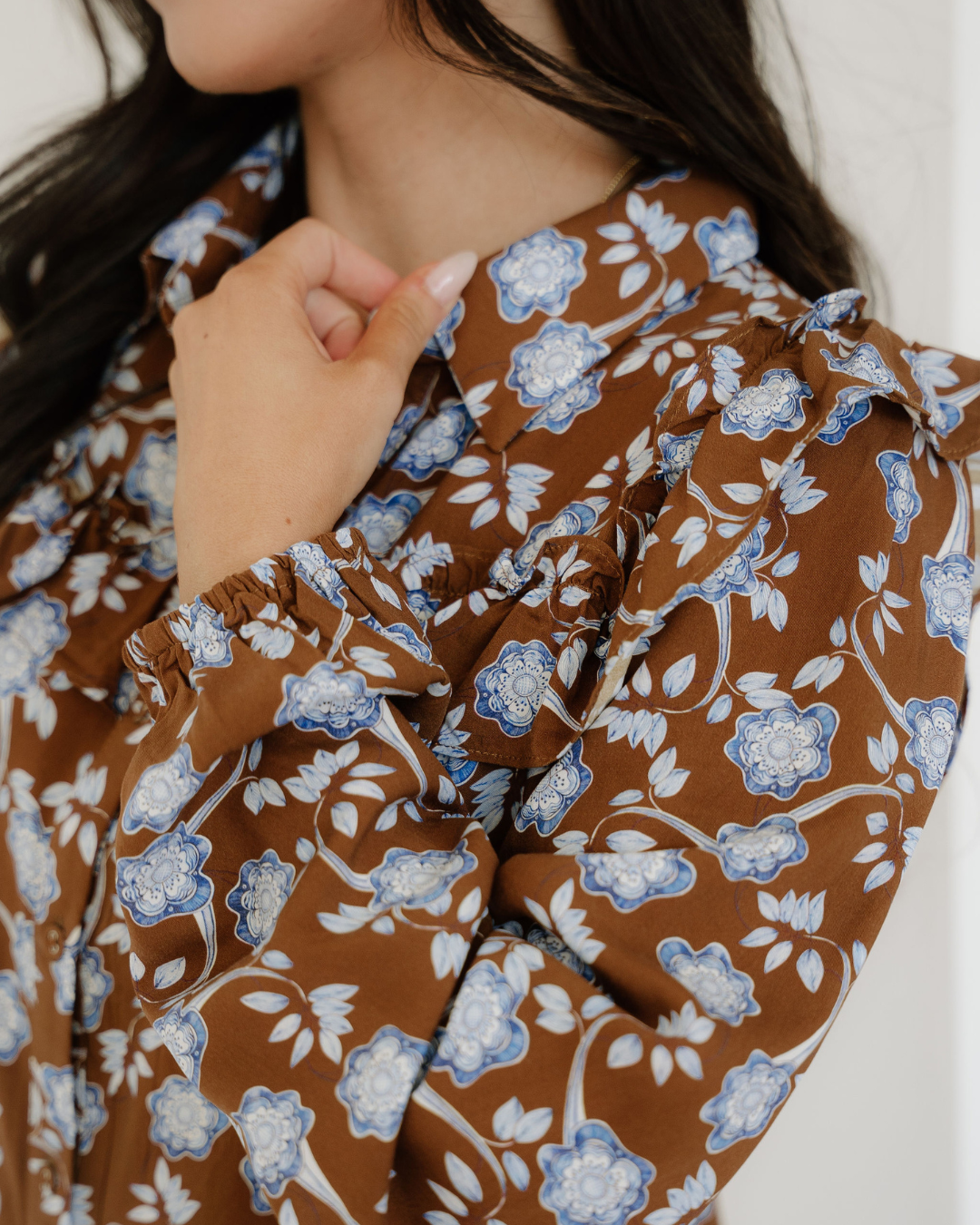 Luella Ruffled Detail Shirt Collar Button Down Long Sleeve Dress