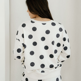 Polka Dot Print Drop Shoulder Pullover Drawstring Jogger Pant Set - Beige