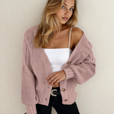 PREORDER Jane Mixed Texture Knit Button V Neck Sweater Cardigan - Pink | Dropship