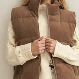 Scottie Solid Color Corduroy Puffer Vest Coat - Coffee