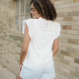 Elodie Lace Neck Flutter Sleeve Eyelet Blouse