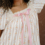 Birdie Ribbon Bow Lace Trim Square Neck Mini Dress