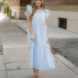 Gingham Knot Back Ruffled Maxi Dress