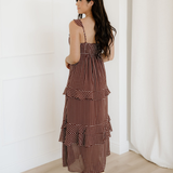 Irene Polka Dot Print Backless Ruffled Tiered Maxi Dress